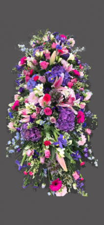 Summer Casket Spray Purple and Pink