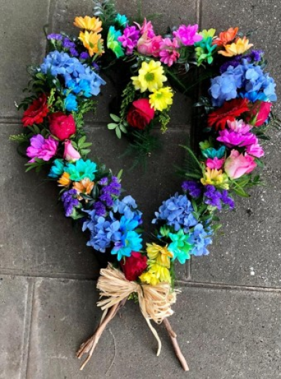 Eco Willow Heart - In colours from throughout the rainbow, this heart shaped wreath created on willow is a lovely way to express condolences and pay tribute.

Tthis spray is designed and expertly prepared by professional, locally based, florists Emma and her team. At this difficult time, they are here to help make choosing and ordering funeral flowers and sympathy tributes a little easier.

All arrangements are created from our collection of fresh flowers at our shop in Lisle Avenue, Kidderminster.

Can't find the perfect tribute? All arrangements can be designed for your specific requirements and budget. All colours, styles and budgets can be catered for. Please contact us to discuss any specific requirements.

Variations from the image may be necessary but will always be beautifully designed and crafted.

This spray is available for delivery in Kidderminster and surrounding areas.
