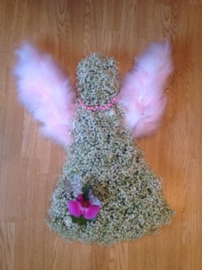 Angel - An Angel of Gypsophia with delicate marabou feather wings makes a very special and touching tribute. 

Express condolences and pay tribute with this Angel, expertly prepared by professional, locally based, florists Emma and Laura. At this difficult time, Emma and her team are here to help choosing and ordering funeral flowers and sympathy tributes a little easier.

All arrangements are created from our collection of fresh flowers at our shop in Lisle Avenue, Kidderminster.

Can't find the perfect tribute? All arrangements can be designed for your specific requirements and budget. All colours, styles and budgets can be catered for. Please contact us to discuss any specific requirements.

Wreaths, posies and hearts also available.