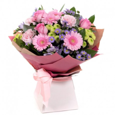 Blushing Lilac - Send this vibrant hand-tied featuring a mix of favourite flowers delivered in a delightful gift bag or box is the perfect way to send your thoughts.