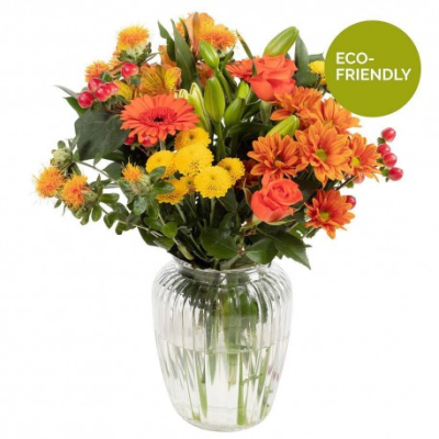 Tangerine Twist - A beautiful Autumn inspired vase of vibrant flowers made to impress.